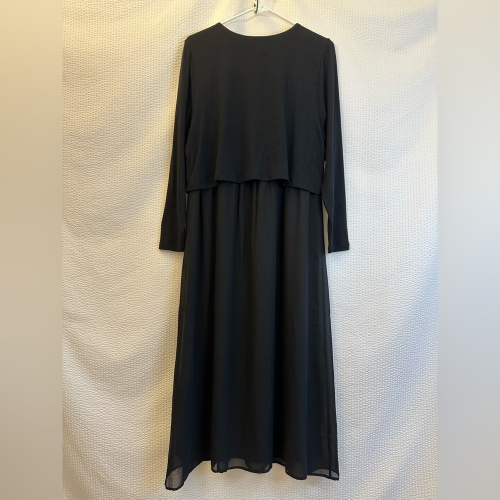 Soft Surroundings Black Maxi Dress Women’s Large Petite Chiffon Long Sleeve - Picture 2 of 7